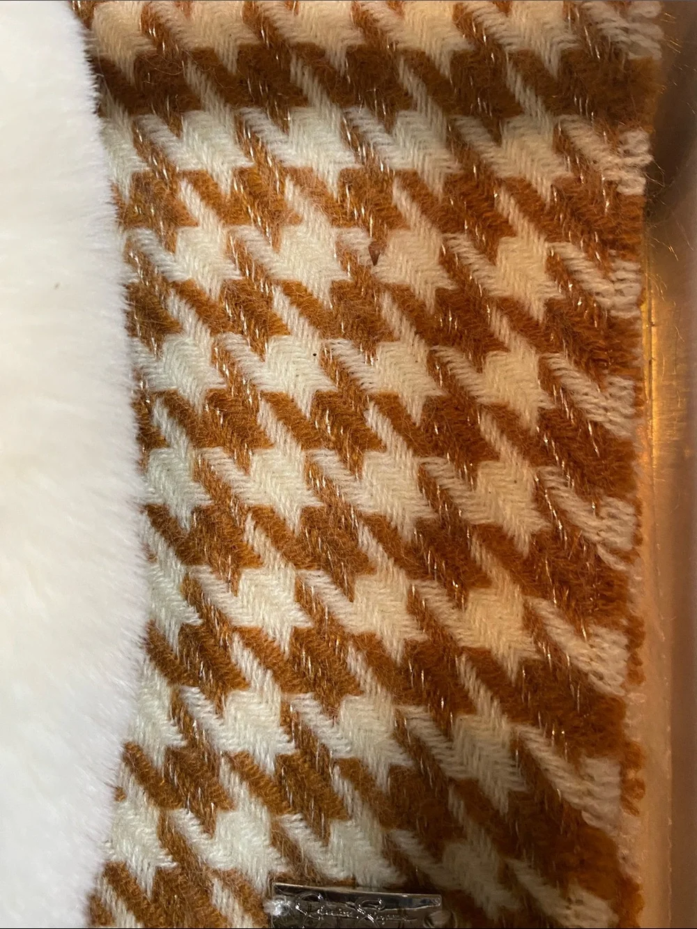 Jessica Simpson Ivory Faux Fur Slipper & Houndstooth Scarf Set